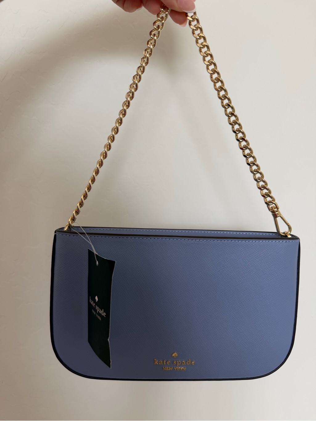 Kate Spade Lavender Saffiano Leather Chain Shoulder Bag With Gold Hardware
